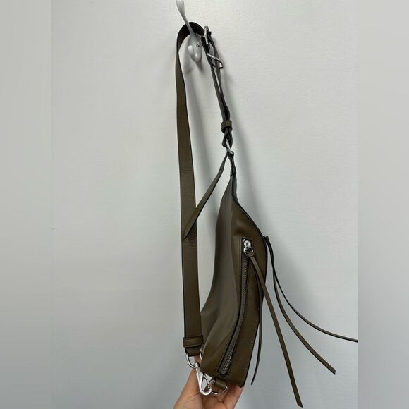 Rag & Bone Elliot Sling Pack Taupe Green Leather Zebra Pony Hair - Picture 3 of 14